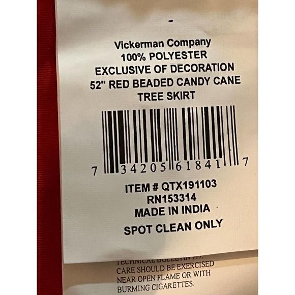 Vickerman Red Christmas Tree Skirt with Candy Cane, Lollipops, Beaded Decoration - Picture 5 of 6